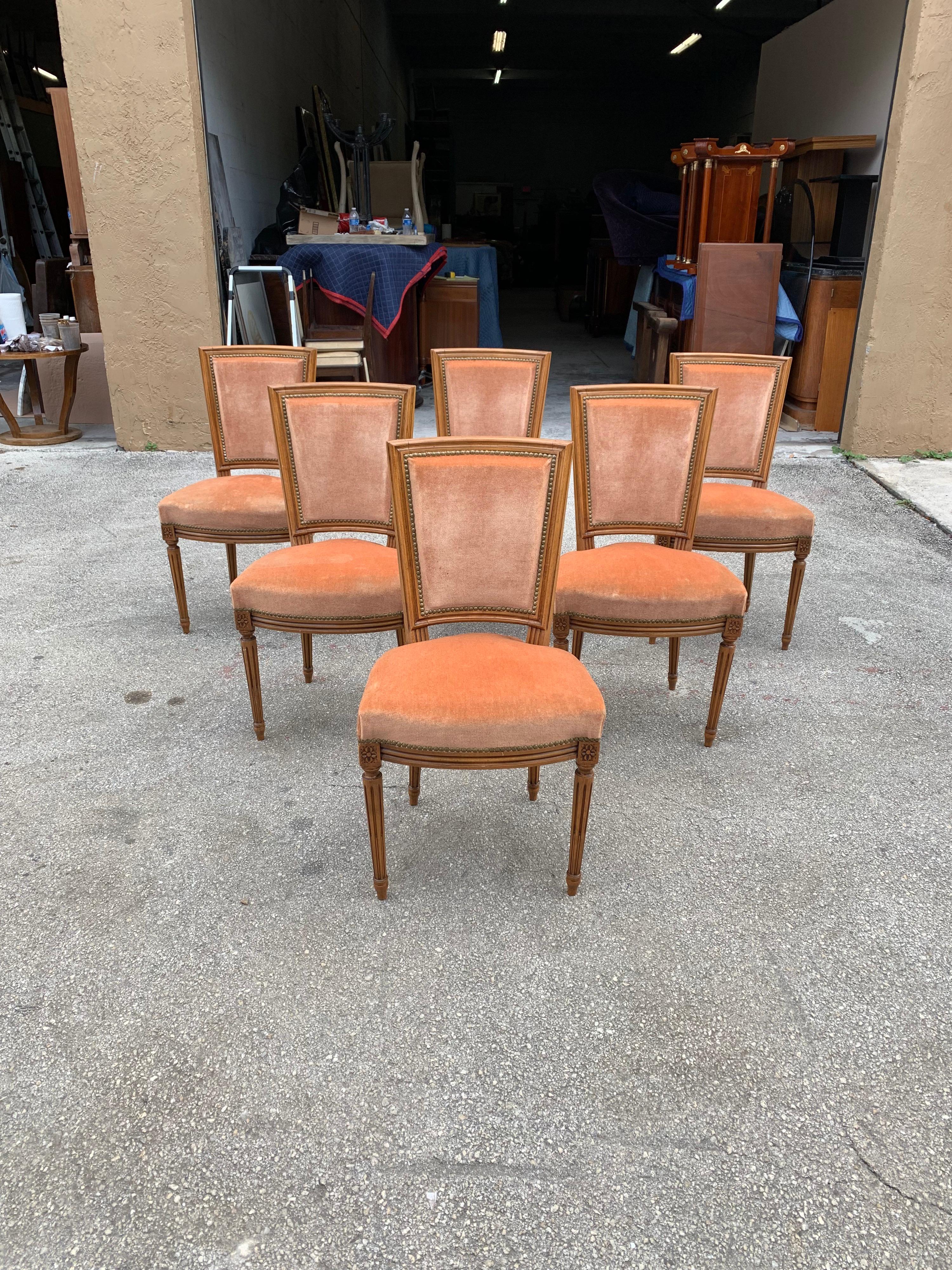Set of 6 French Louis Xvl Solid Mahogany Dining Chairs, 1910s For Sale 2