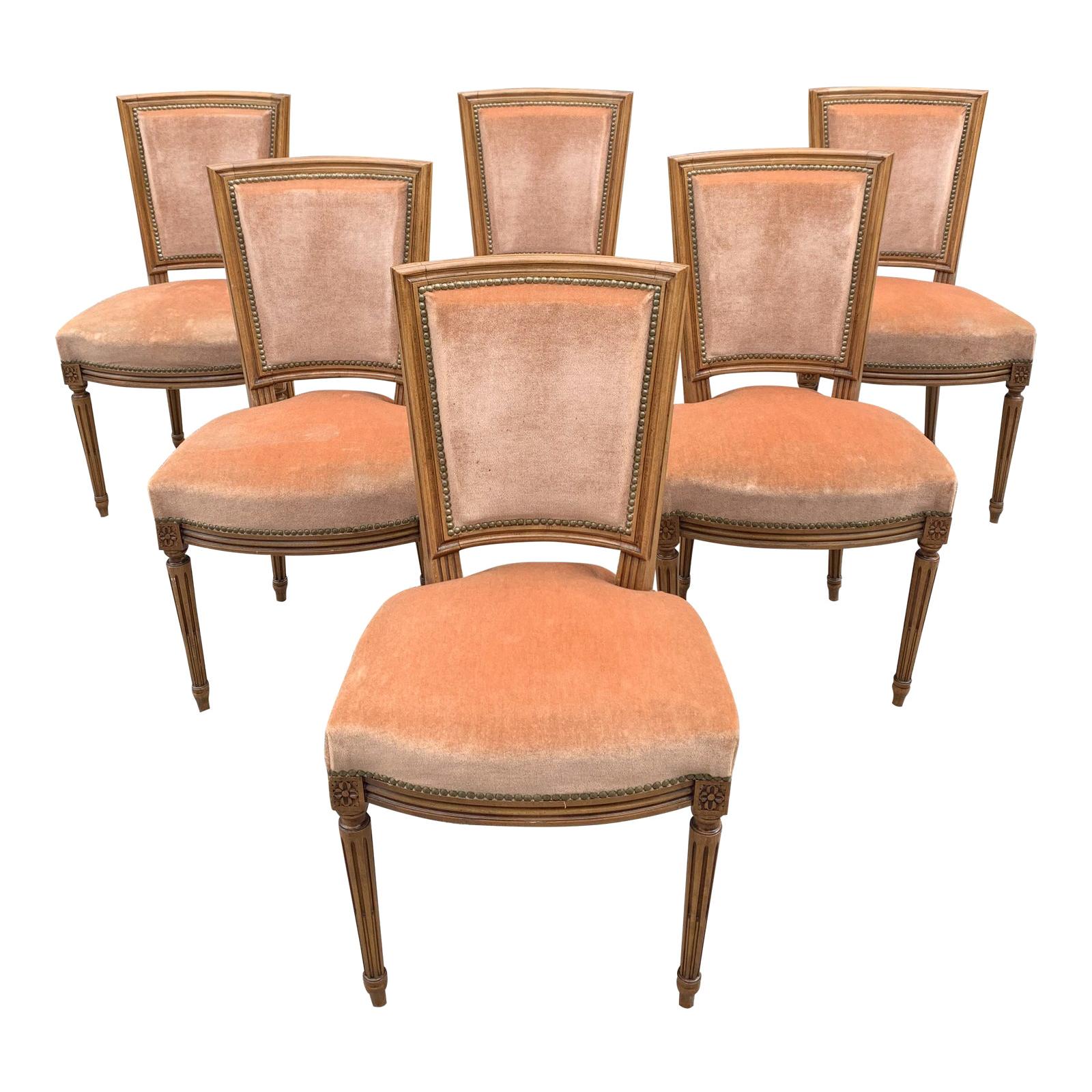 Set of 6 French Louis Xvl Solid Mahogany Dining Chairs, 1910s For Sale