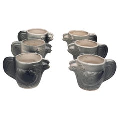 Set of 6 French Majolica Roosters Egg Cup Circa 1900