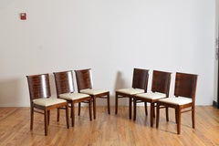 Set of 6 French Mid 20th Century Shaped Walnut & Upholstered Dining Chairs