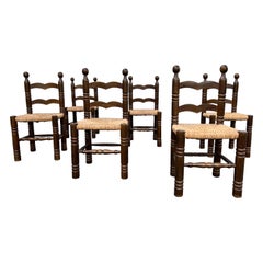 Set of 6 French Mid-Century Brutalist Dining Chairs Style of Charles Dudouyt