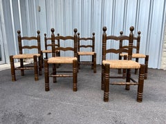 Set of 6 French Mid-Century Brutalist Dining Chairs Style of Charles Dudouyt