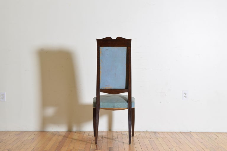 Set of 6 French MidCentury Ebonized Wood and Leather Dining Chairs