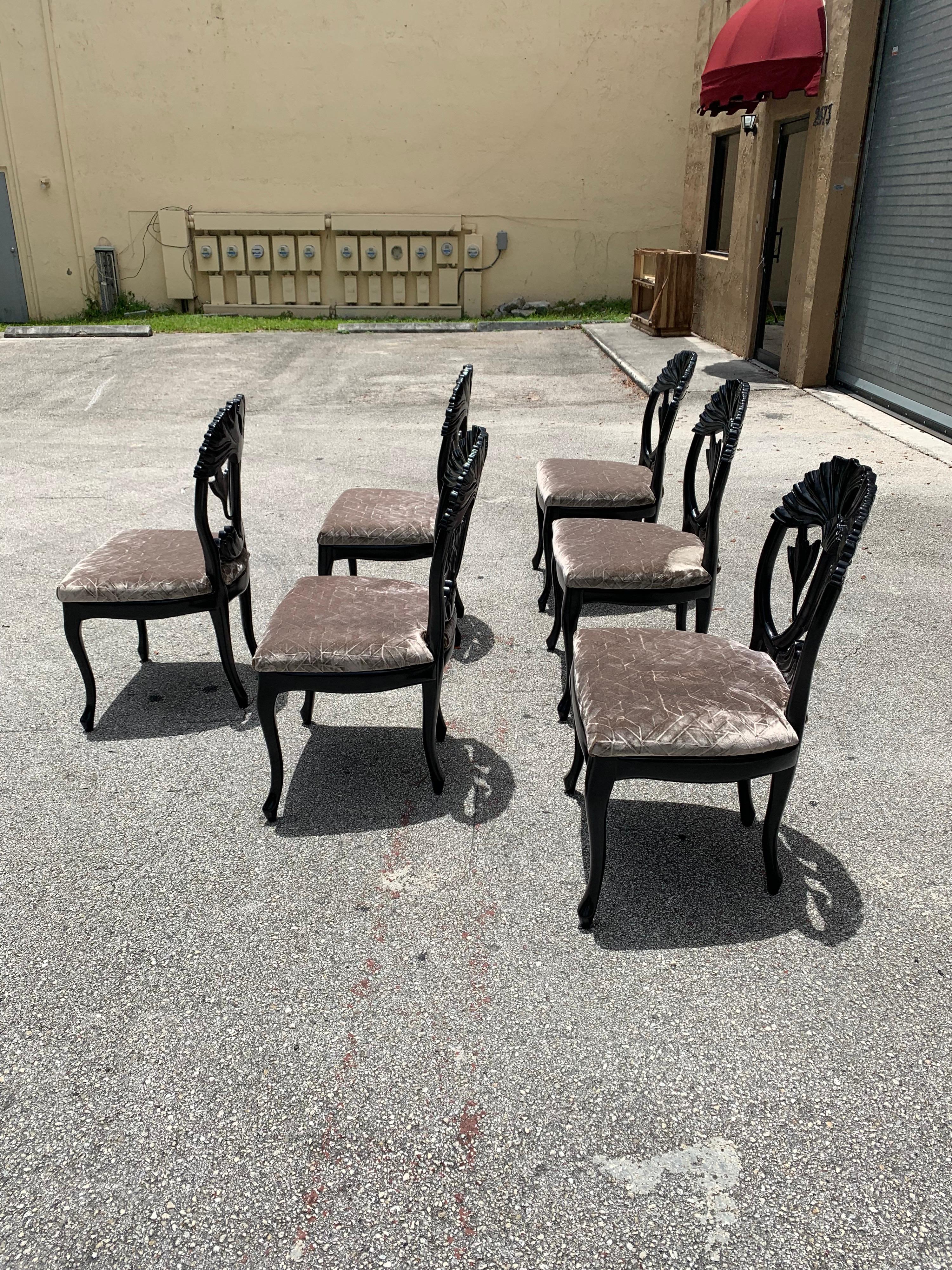 Velvet Set of 6 French Mid-Century Modern Dining Chairs, 1960s