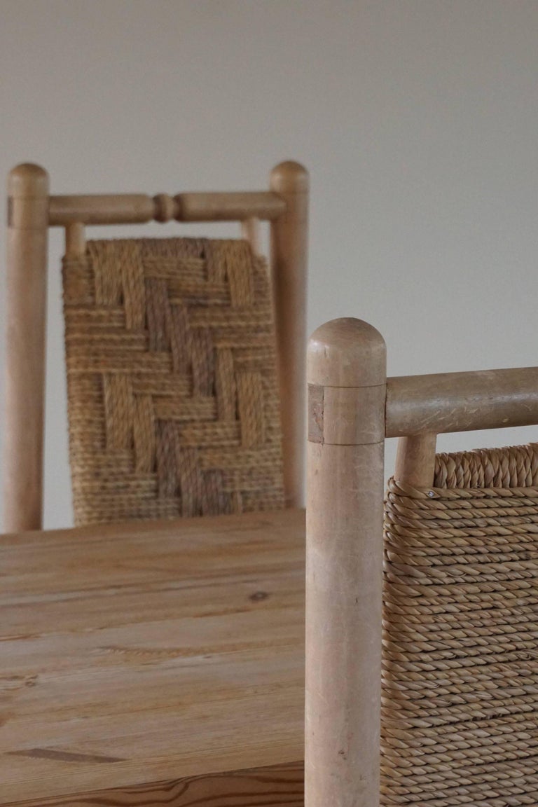 Set of 6 French Mid Century Naturalist Woven Highback Chairs in Solid Elm, 1960s For Sale 4