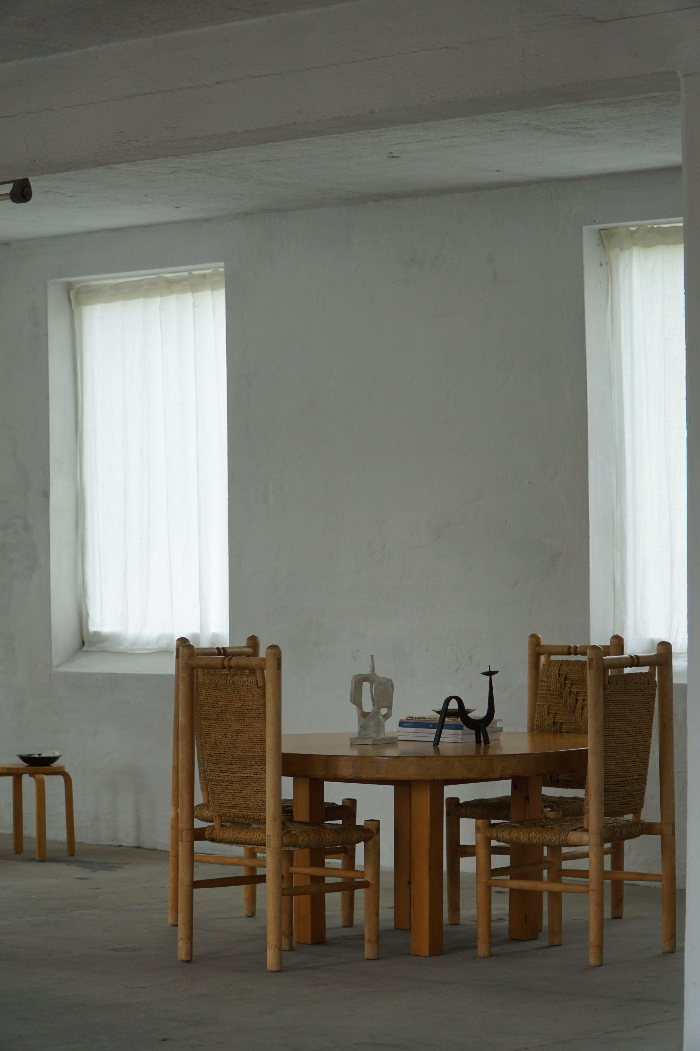 Set of 6 French Mid Century Naturalist Woven Highback Chairs in Solid Elm, 1960s For Sale 7