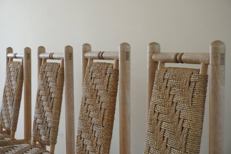 Set of 6 French Mid Century Naturalist Woven Highback Chairs in Solid Elm, 1960s For Sale 9