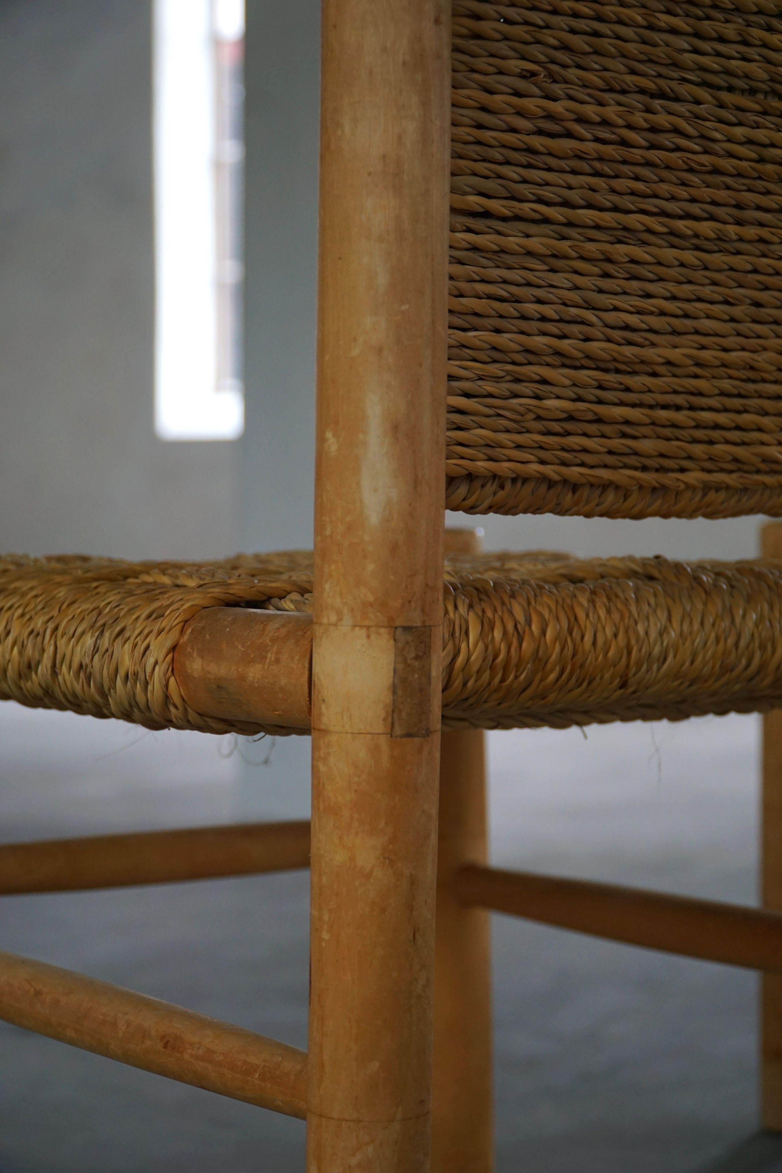 Set of 6 French Mid Century Naturalist Woven Highback Chairs in Solid Elm, 1960s For Sale 11