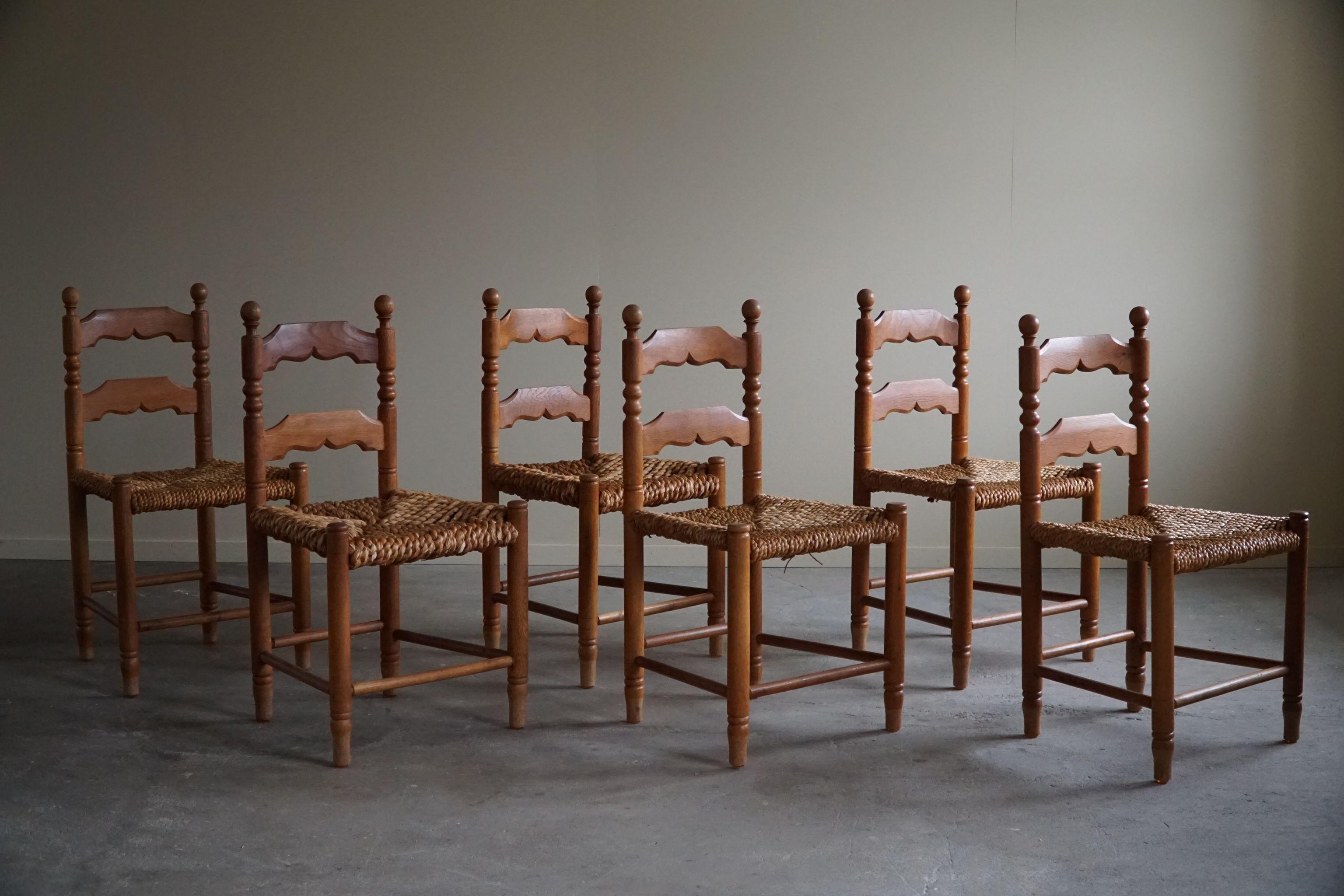 Set of 6 French Modern Brutalist Chairs, Charles Dudouyt Style, Made in 1950s 7