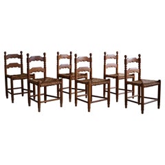 Set of 6 French Modern Brutalist Chairs, Charles Dudouyt Style, Made in 1950s