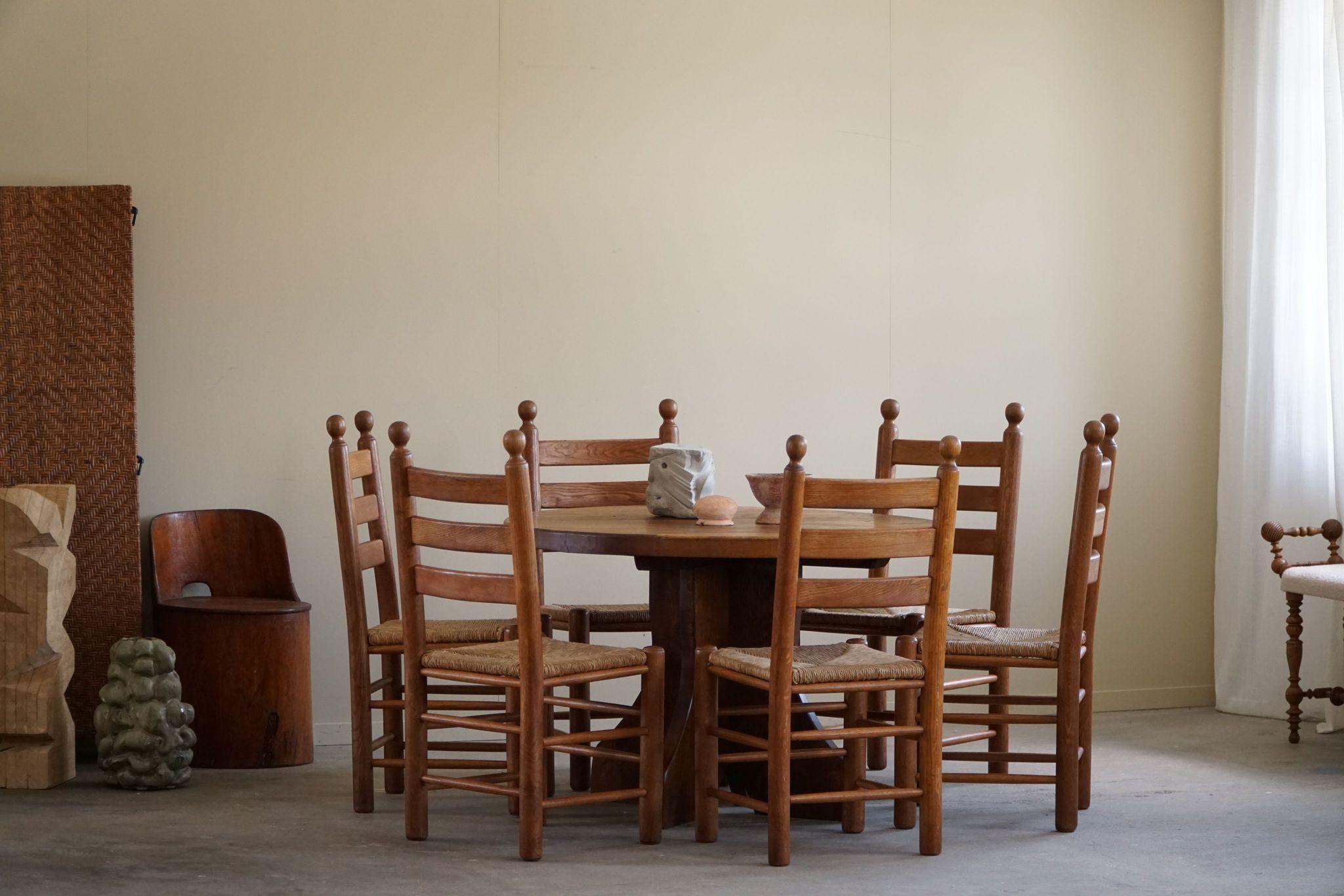 Set of 6 French Modern Brutalist Chairs, Charles Dudouyt Style, Made in 1960s 6