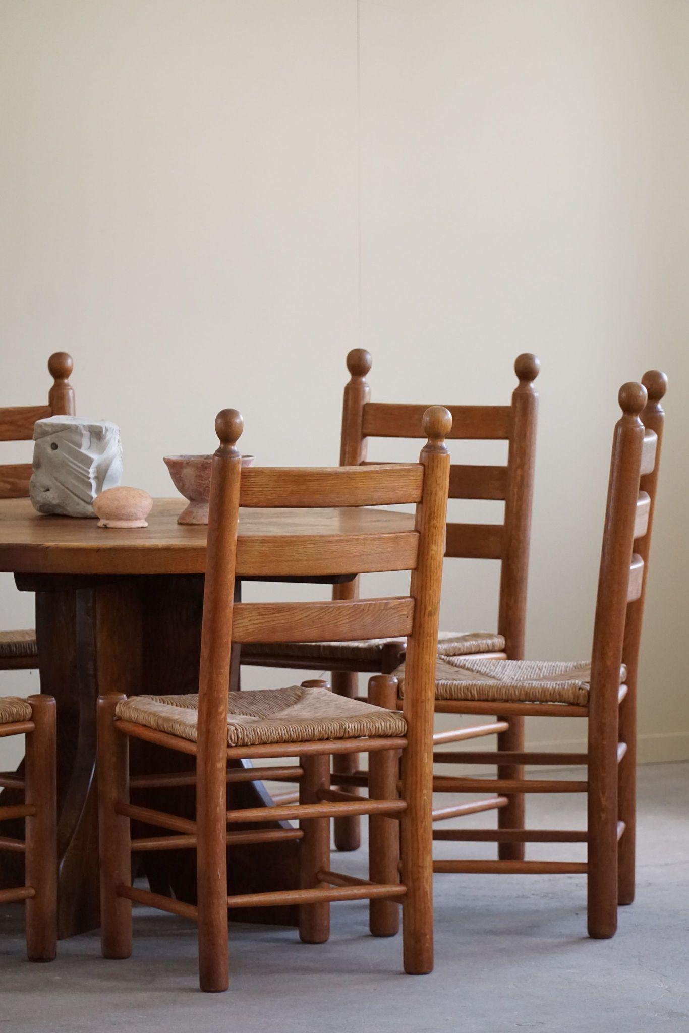 Set of 6 French Modern Brutalist Chairs, Charles Dudouyt Style, Made in 1960s 7