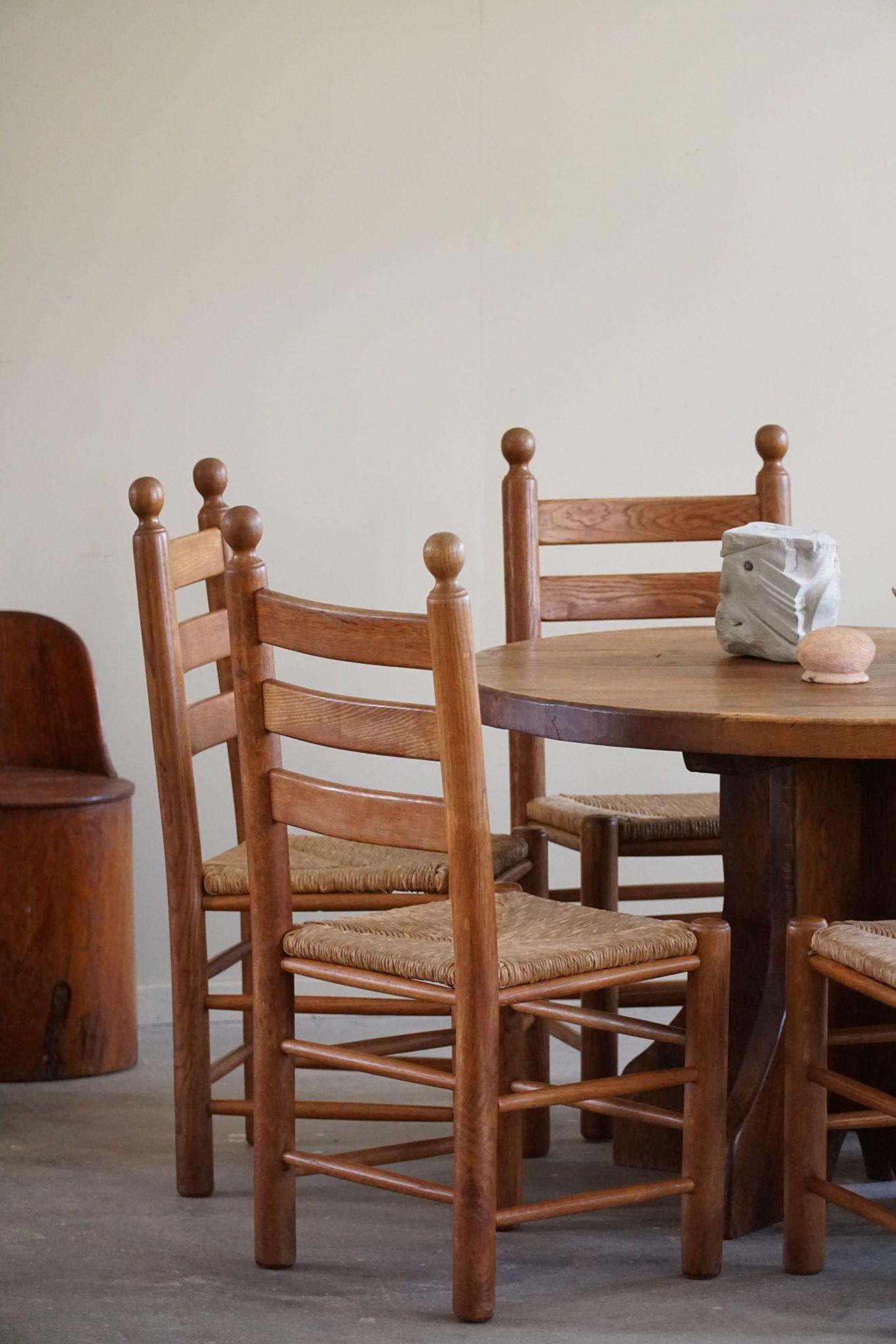 Set of 6 French Modern Brutalist Chairs, Charles Dudouyt Style, Made in 1960s 8