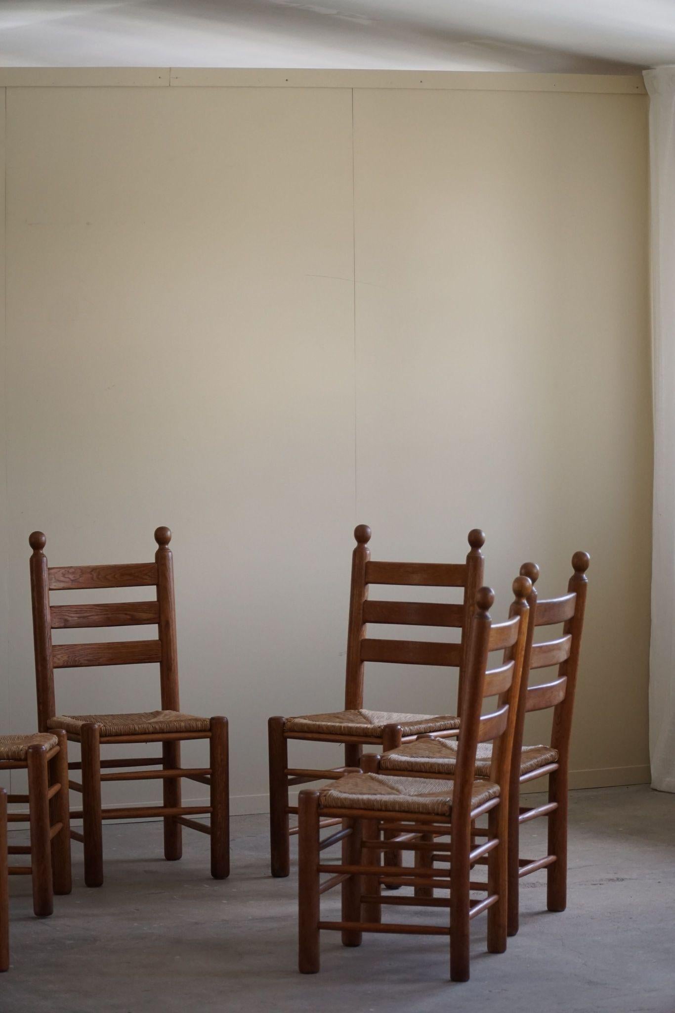 Set of 6 French Modern Brutalist Chairs, Charles Dudouyt Style, Made in 1960s 10