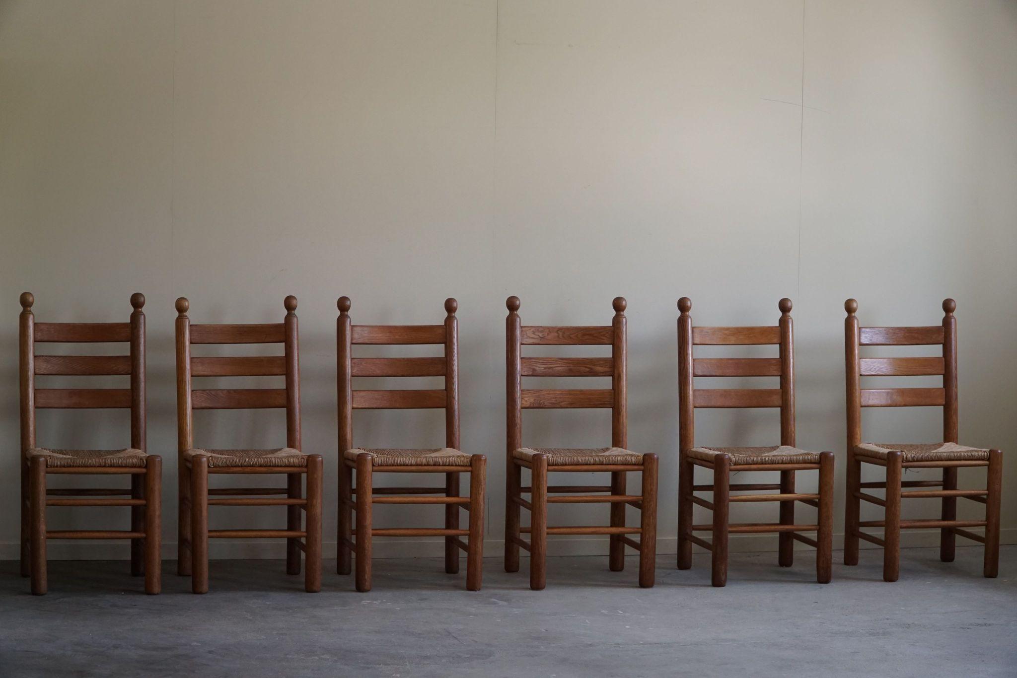 Set of 6 French Modern Brutalist Chairs, Charles Dudouyt Style, Made in 1960s 11