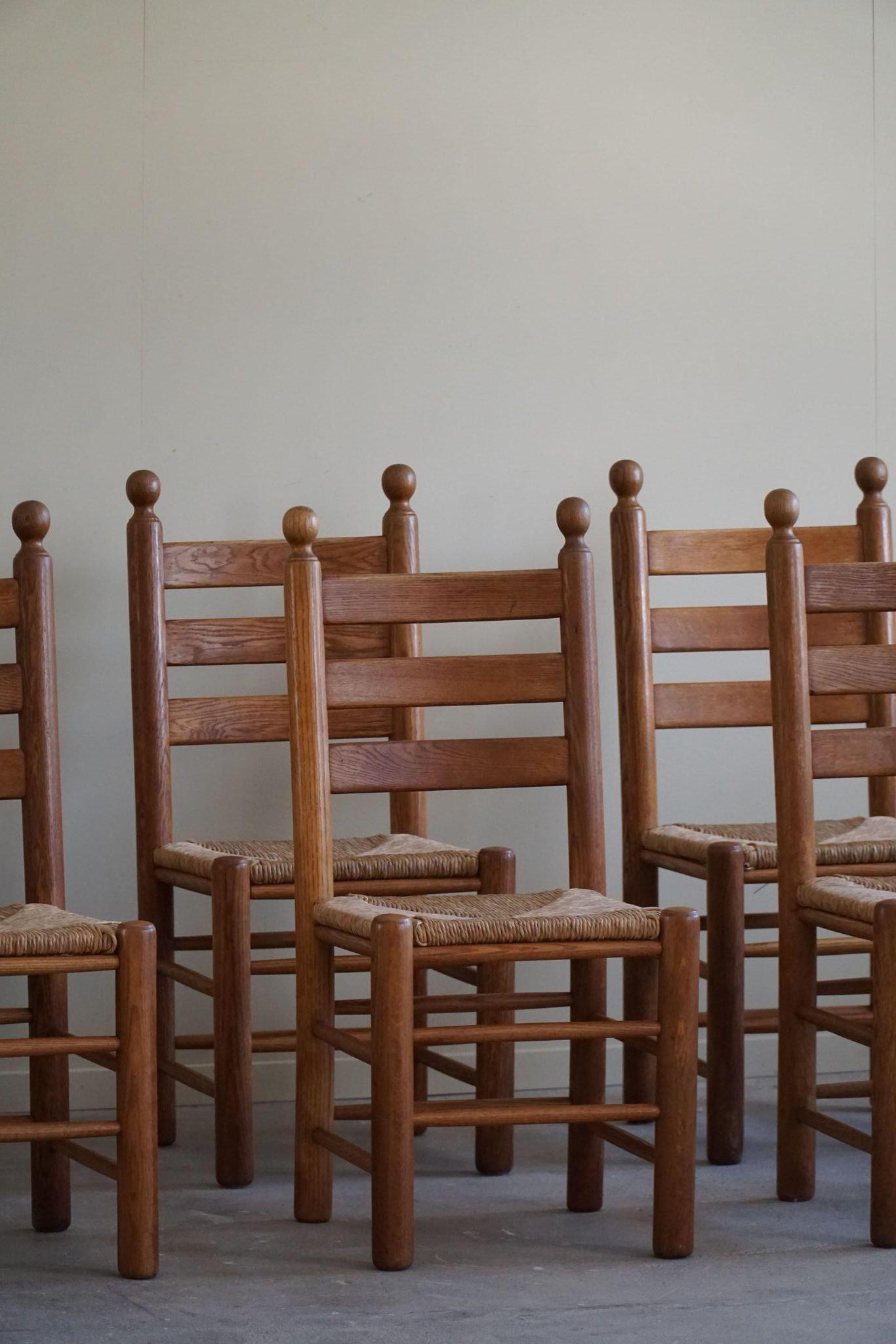 Set of 6 French Modern Brutalist Chairs, Charles Dudouyt Style, Made in 1960s 12