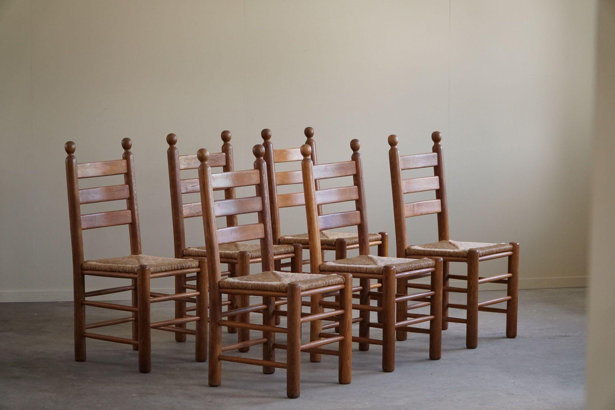 Set of 6 French Modern Brutalist Chairs, Charles Dudouyt Style, Made in 1960s 13