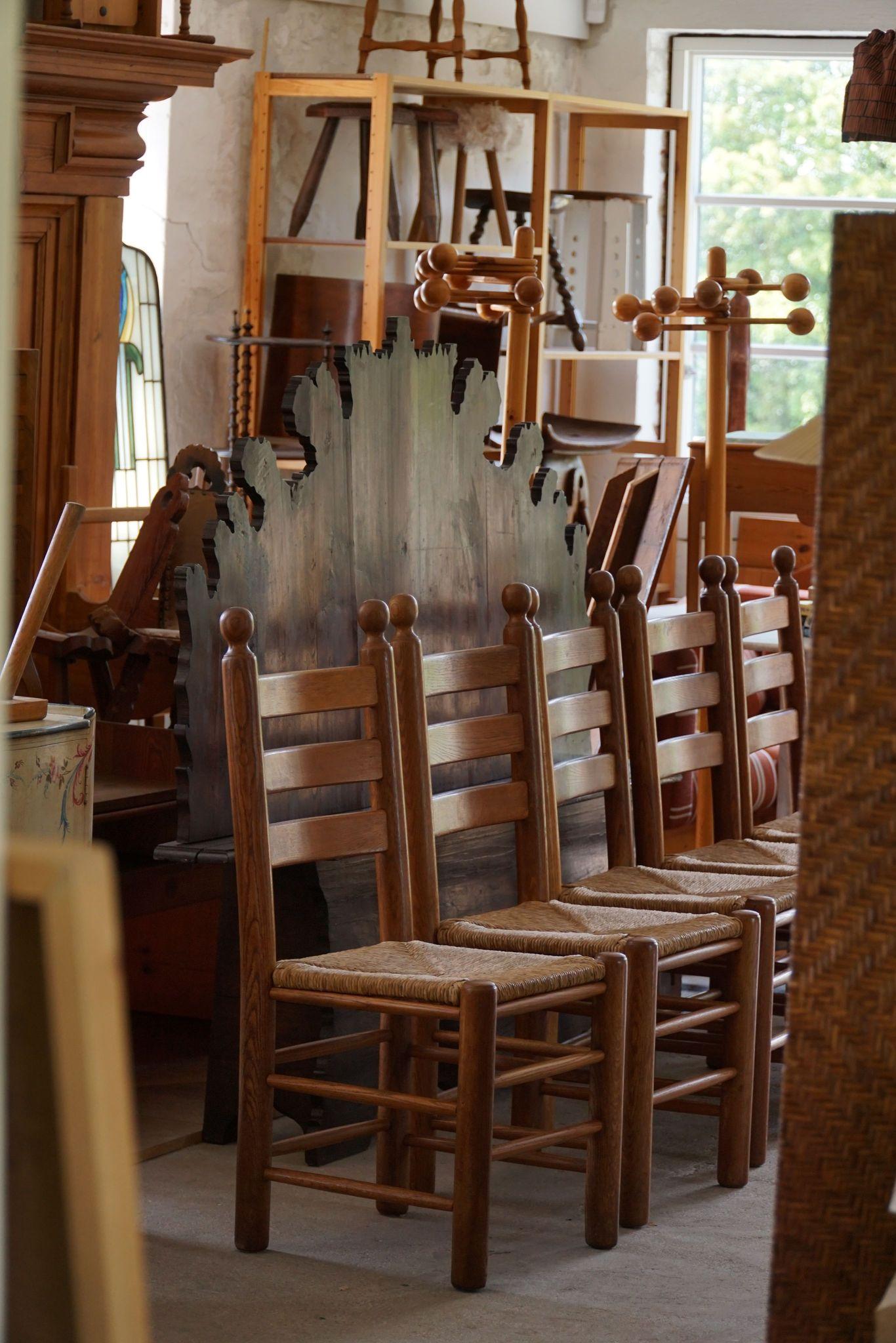 Set of 6 French Modern Brutalist Chairs, Charles Dudouyt Style, Made in 1960s 14