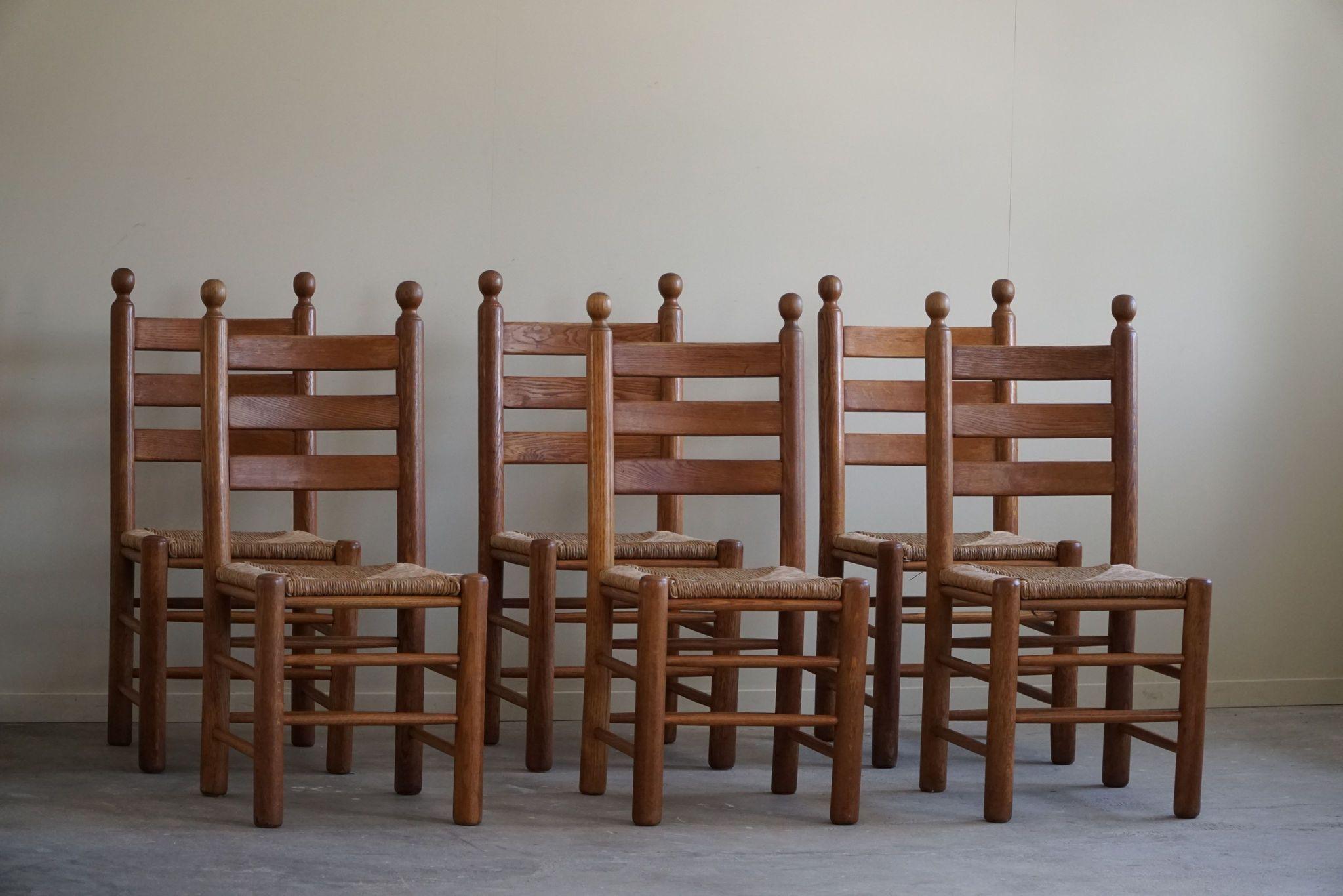 Set of 6 French Modern Brutalist Chairs, Charles Dudouyt Style, Made in 1960s In Good Condition In Odense, DK