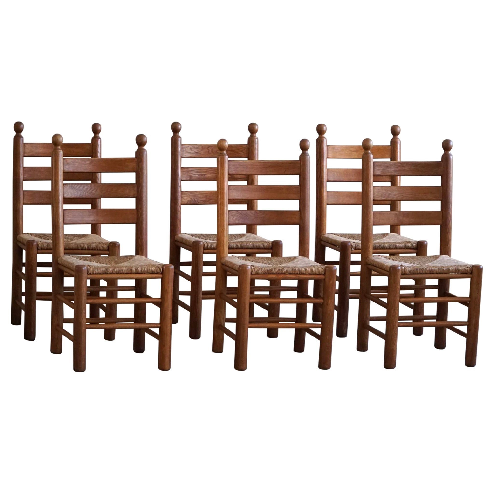 Set of 6 French Modern Brutalist Chairs, Charles Dudouyt Style, Made in 1960s