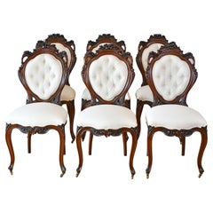 Set of 6 French Napoleon III Balloon-Back Dining Chairs with Upholstery