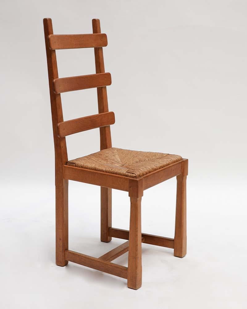 Mid-20th Century Set of 6 French Oak Dining Chairs For Sale