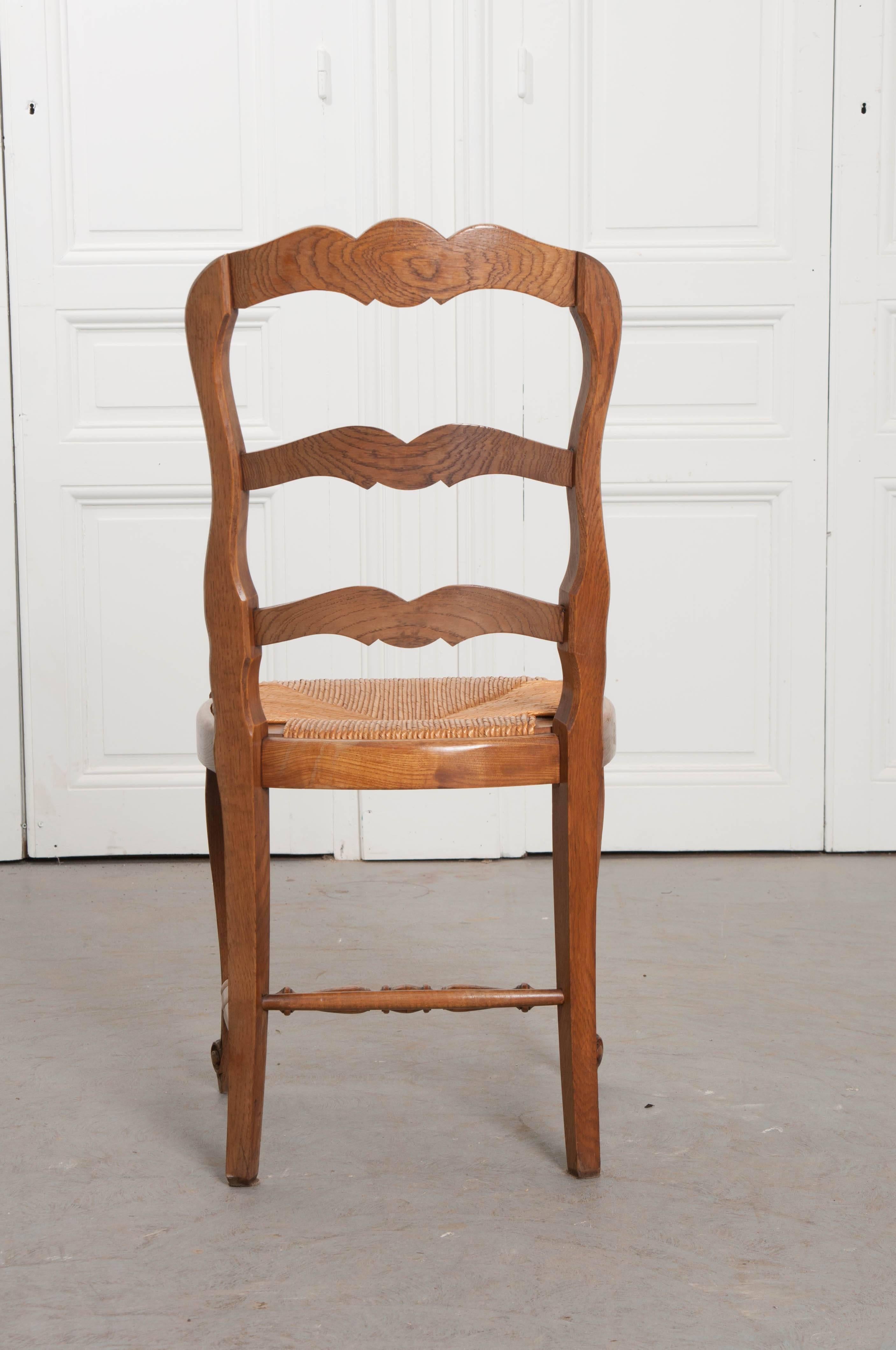 Set of Six French Oak Ladder Back Chairs with Rush Seats In Good Condition In Baton Rouge, LA