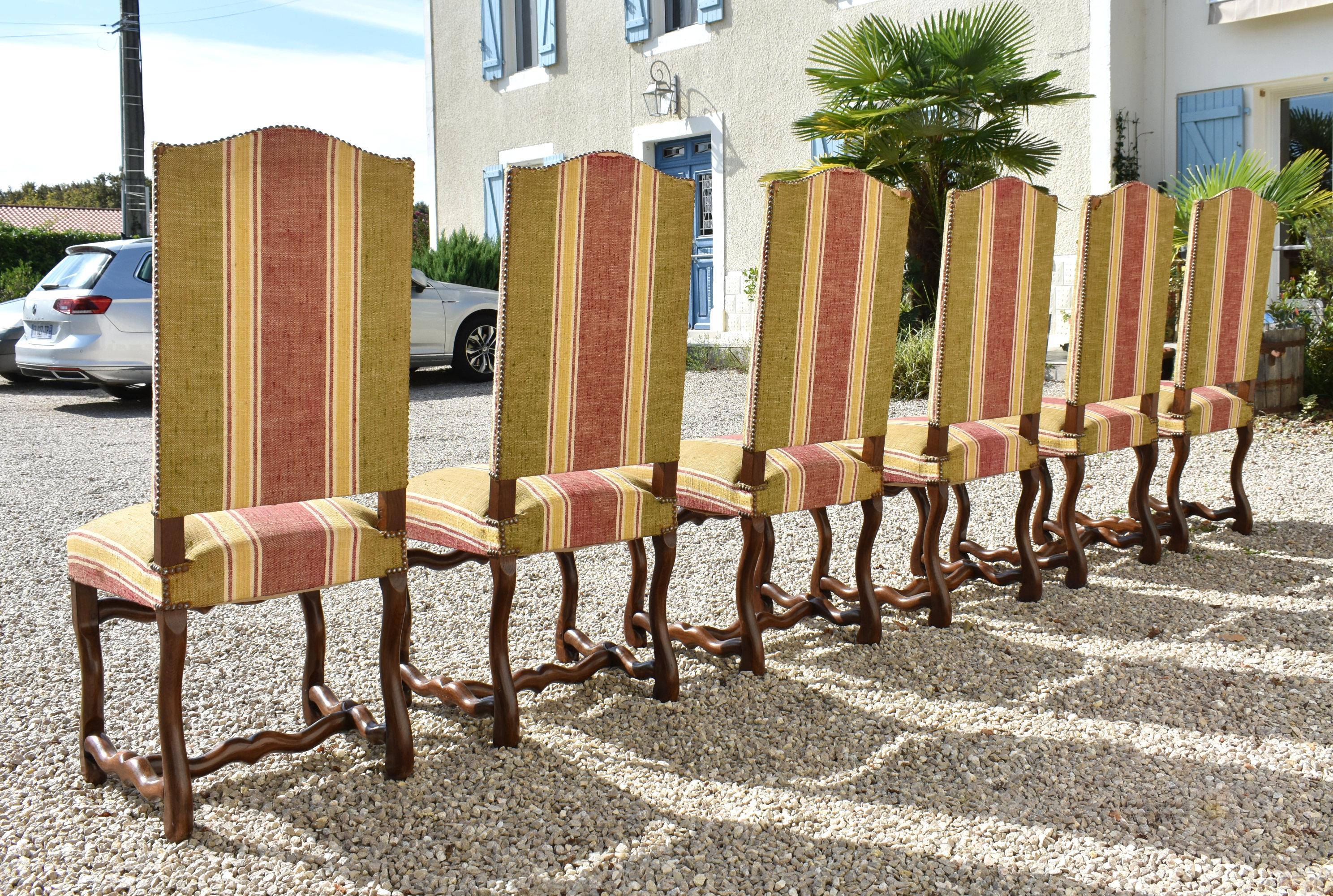 Set of 6 French Os de Mouton Dining Chairs in Oak Style Louis XIII For Sale 2