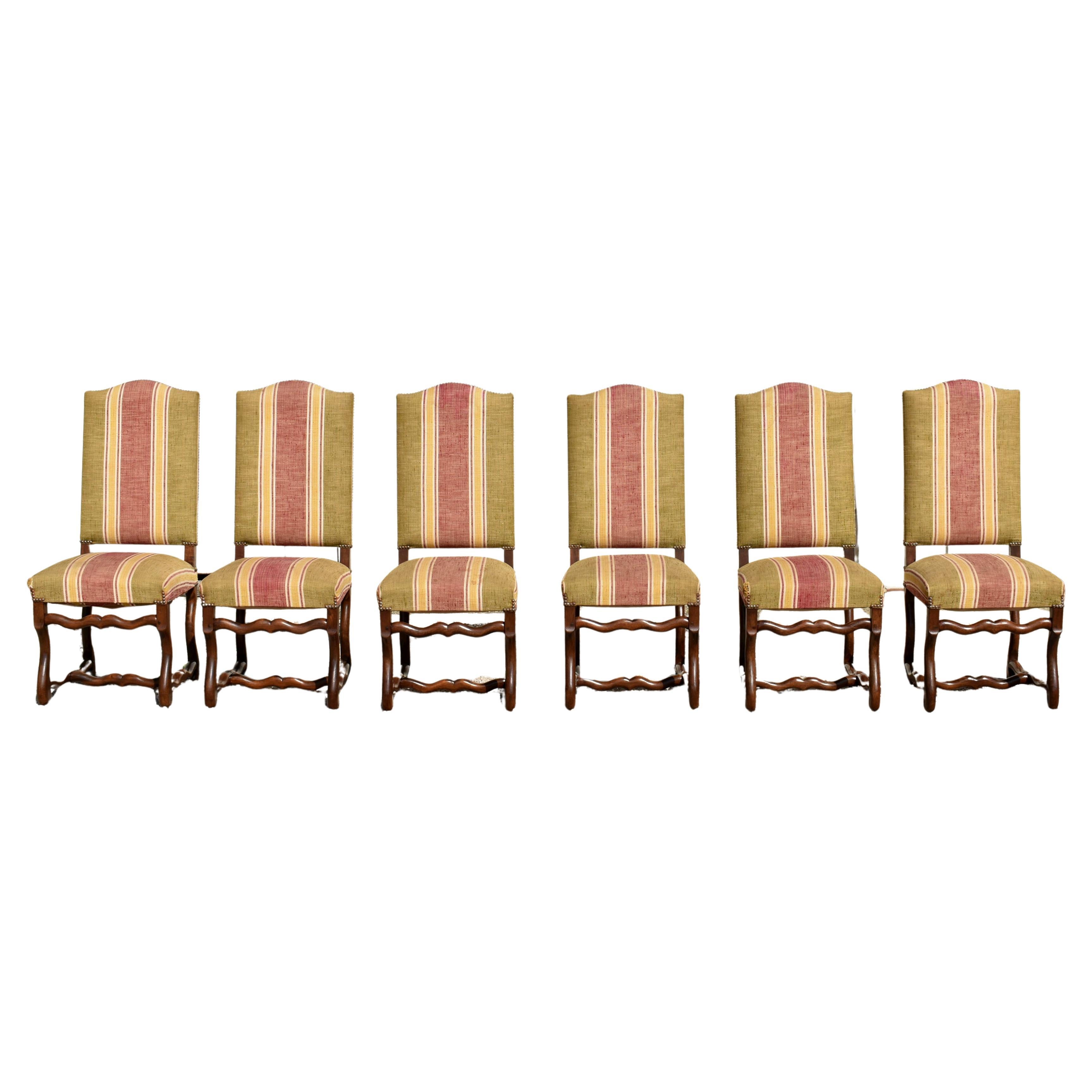 Set of 6 French Os de Mouton Dining Chairs in Oak Style Louis XIII For Sale