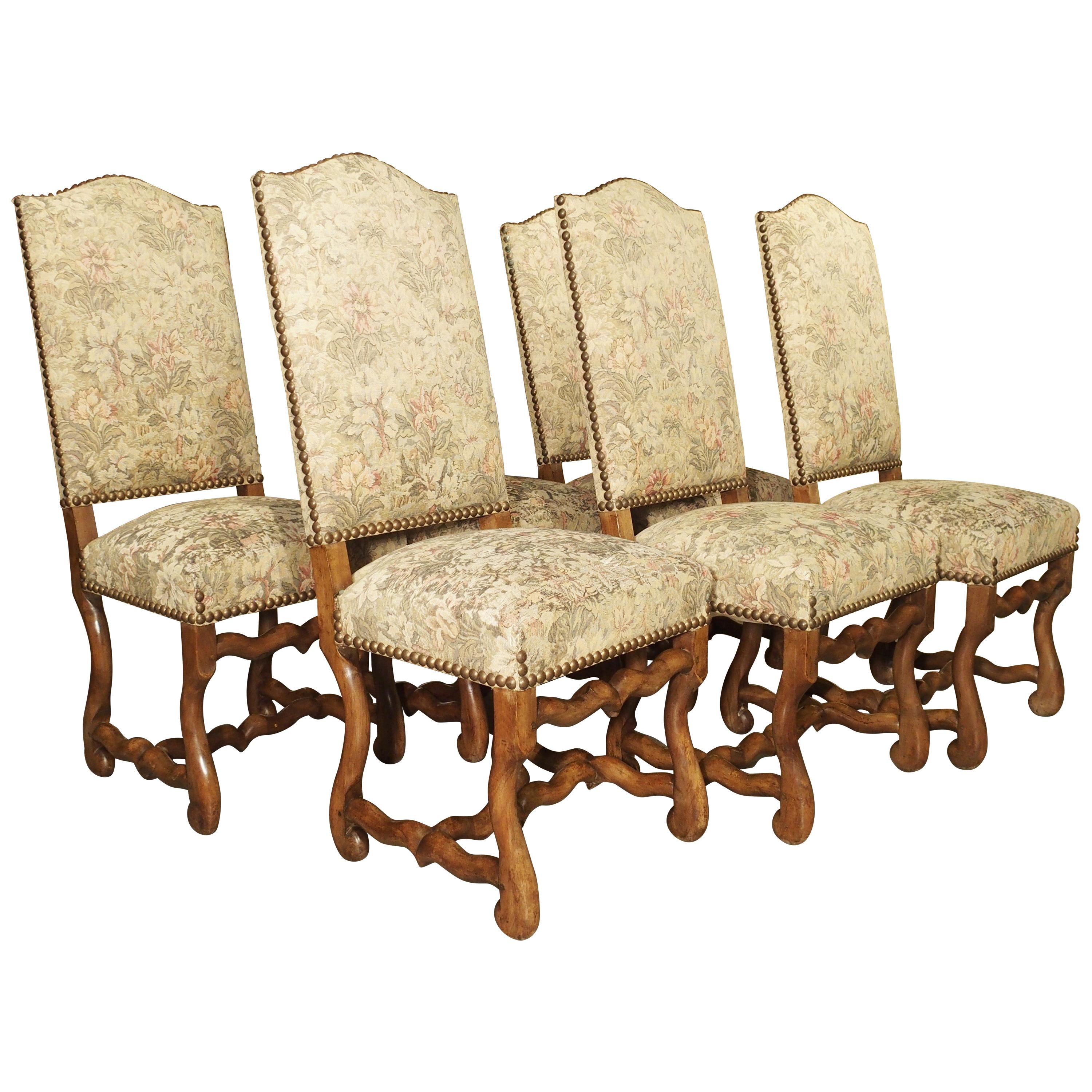 Set of 6 French Os De Mouton Side Chairs in Carved Beech