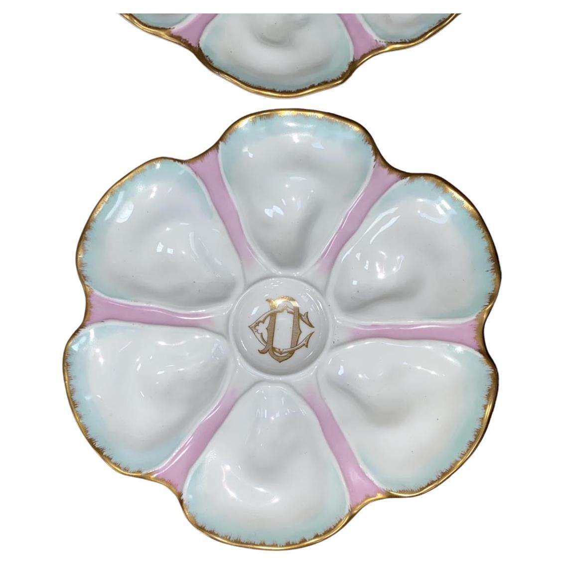 Lote de 6 Platos de Ostra de Porcelana Francesa de Limoges Circa 1900 Movimiento estético