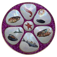 Mid-Century Set of 6 French Porcelain Oyster Plate Limoges