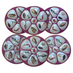 Set of 6 French Porcelain Oyster Plate Limoges Circa 1950