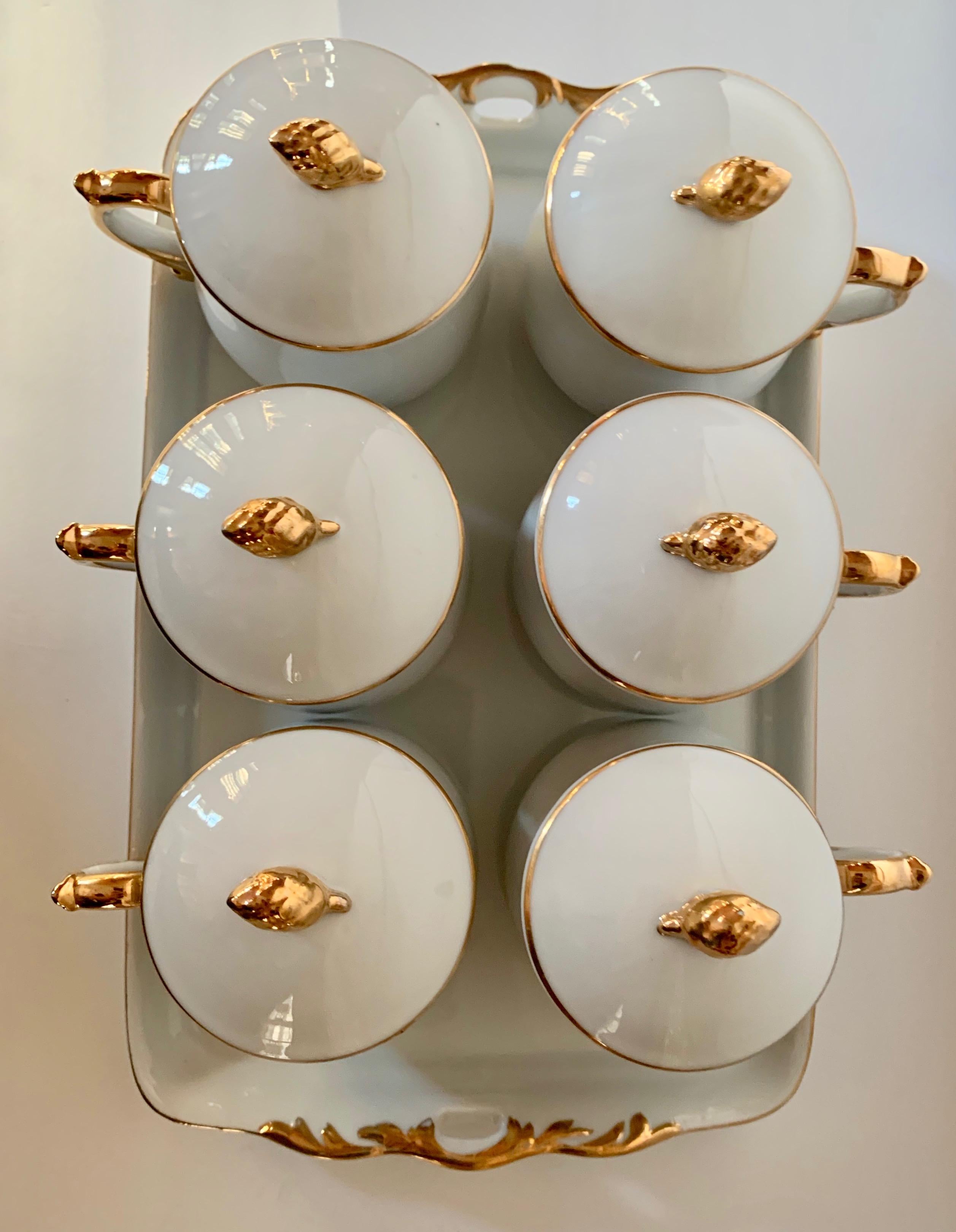 Mid-Century Modern  Set of 6 French Porcelain Pot De Creme Containers