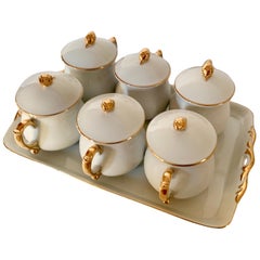 Vintage  Set of 6 French Porcelain Pot De Creme Containers