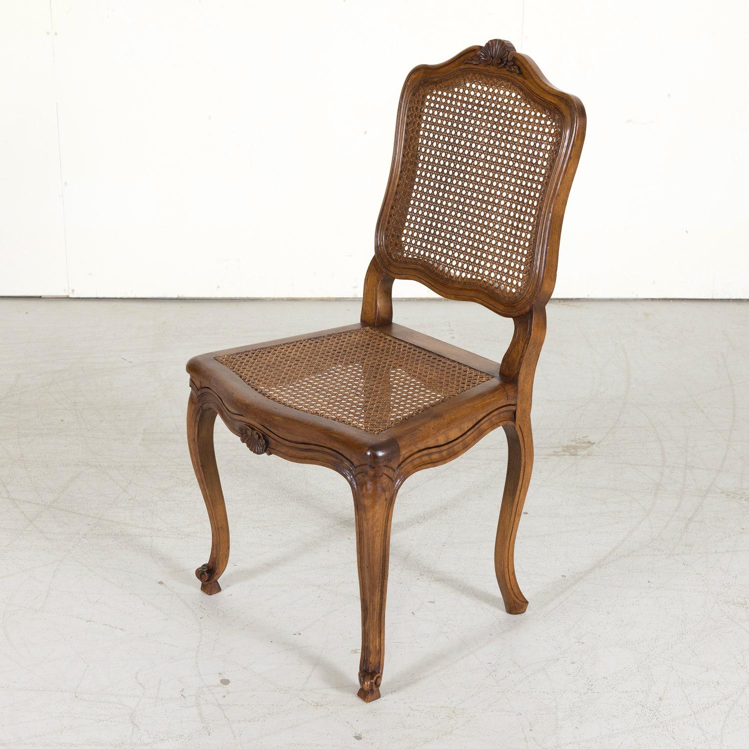Set of 6 French Provencal Louis XV Style Cane Dining Side Chairs in Walnut 5