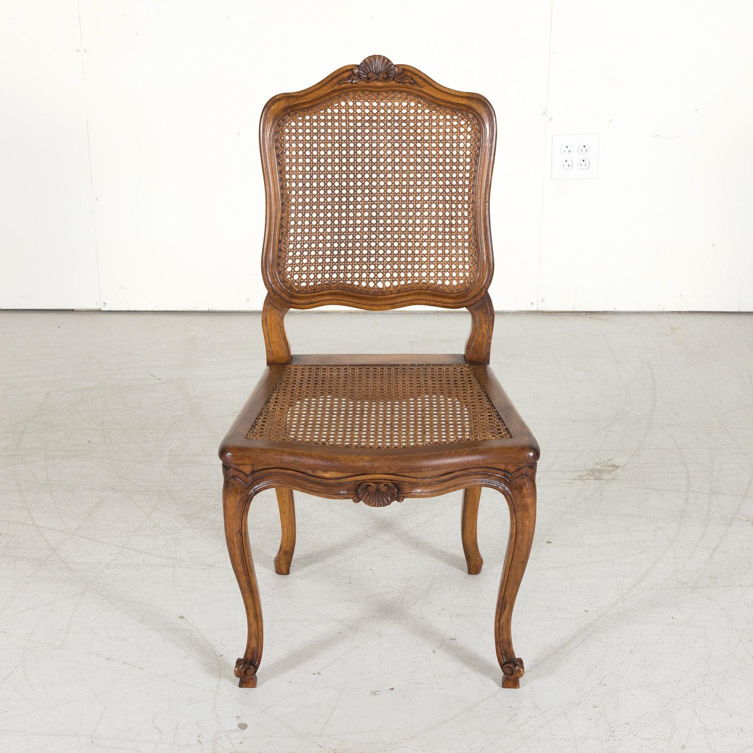 Set of 6 French Provencal Louis XV Style Cane Dining Side Chairs in Walnut In Good Condition In Birmingham, AL
