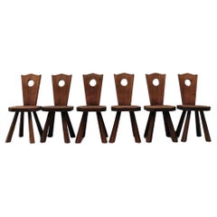 6 Stühle aus rustikaler Eiche im französischen Brutalismus, 1960er Jahre Frankreich