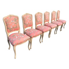 Set of 6 French Provincial Chairs with Chinoiserie Upholstery