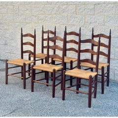 Set of 6 French Provincial Ladderback Dining Chairs With Rush Seats
