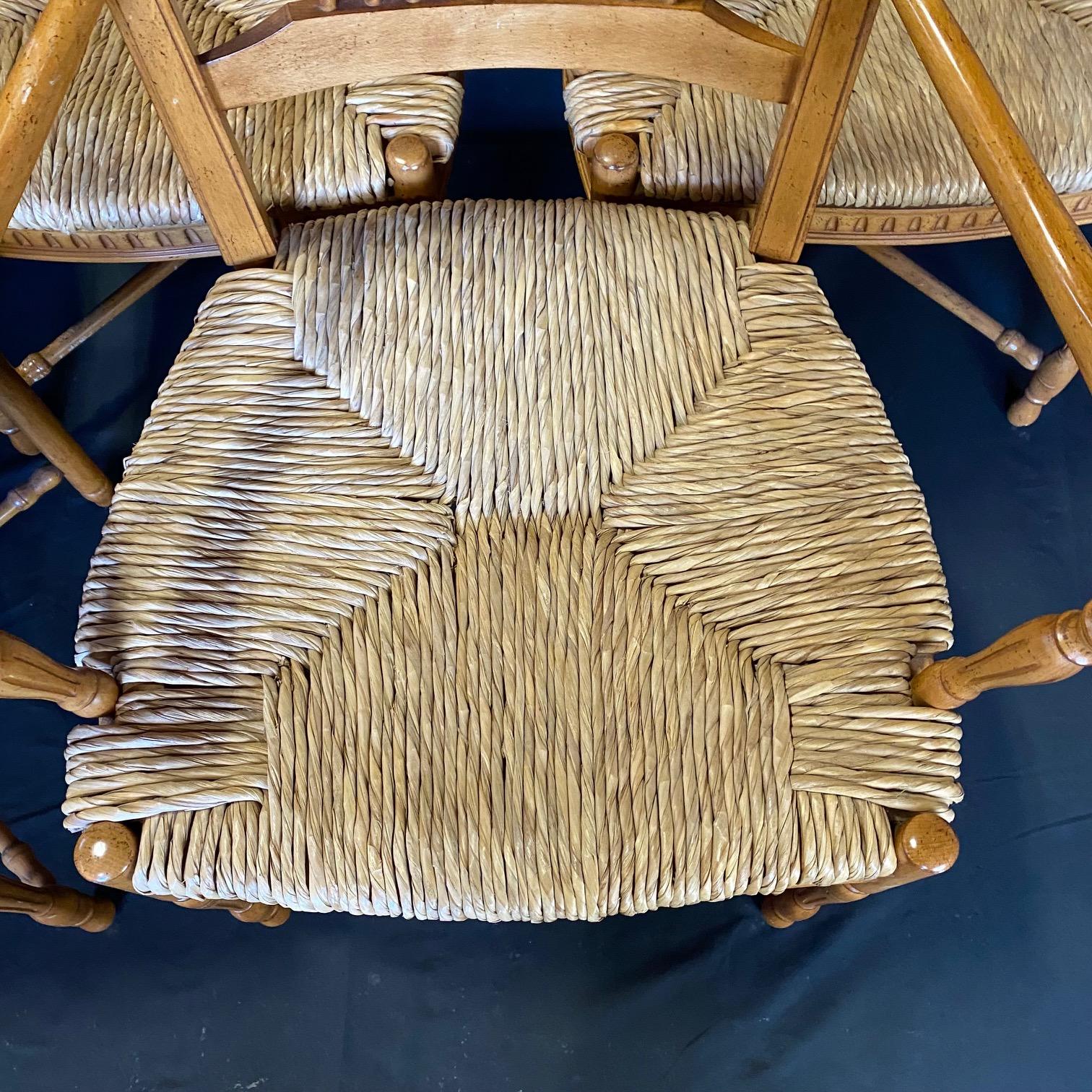 Set of 6 French Provincial Rush Seat Wheat Sheaf Style Arm Dining Chairs 6