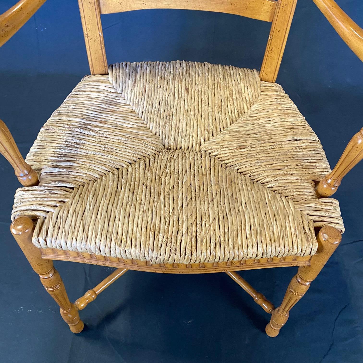 Set of 6 French Provincial Rush Seat Wheat Sheaf Style Arm Dining Chairs 2
