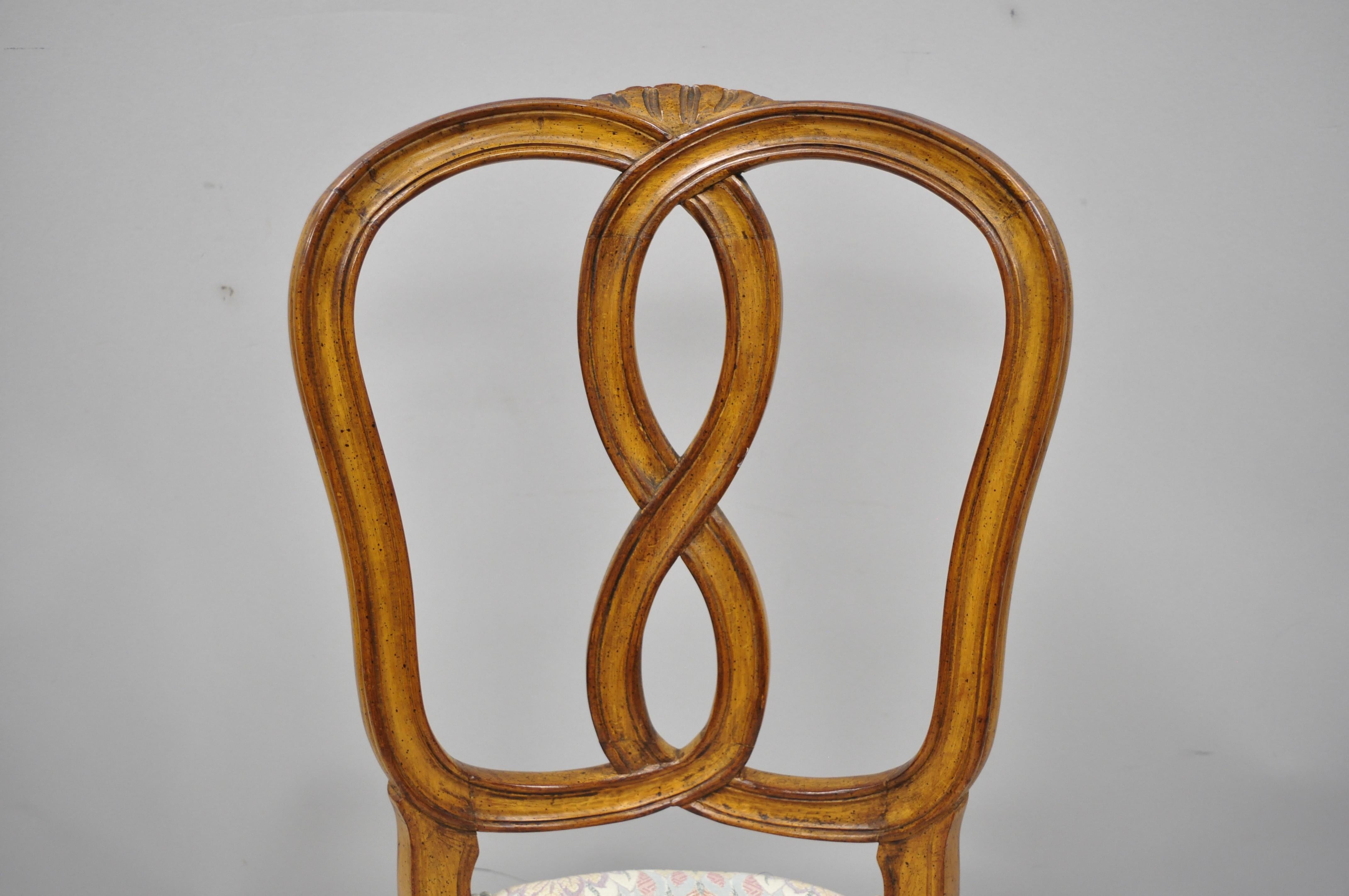 20th Century Set of 6 French Provincial Style Pretzel Back Spiral Carved Dining Chairs