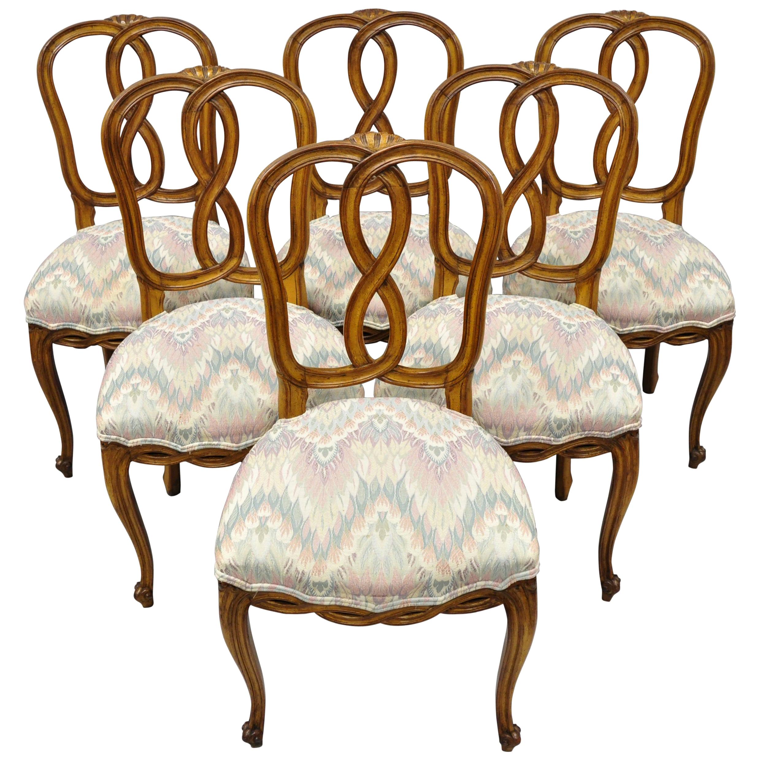 Set of 6 French Provincial Style Pretzel Back Spiral Carved Dining Chairs
