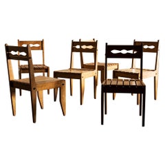 Set of 6 French Reconstructionist Oak Dining Chairs, France, 1960s