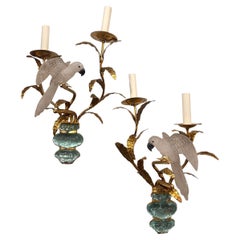 Set of 6 French Rock Crystal Bird Lamps. Sold in pairs