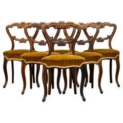 Set of 6 French Rosewood Antique Balloon-Back Side Chairs with Cabriole Legs