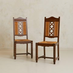 Set of 6 French Rush + Oak Dining Chairs, 1940s