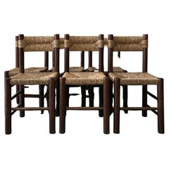 Set of 6 French Rustic Chairs / Charlotte Perriand Dordogne Variation