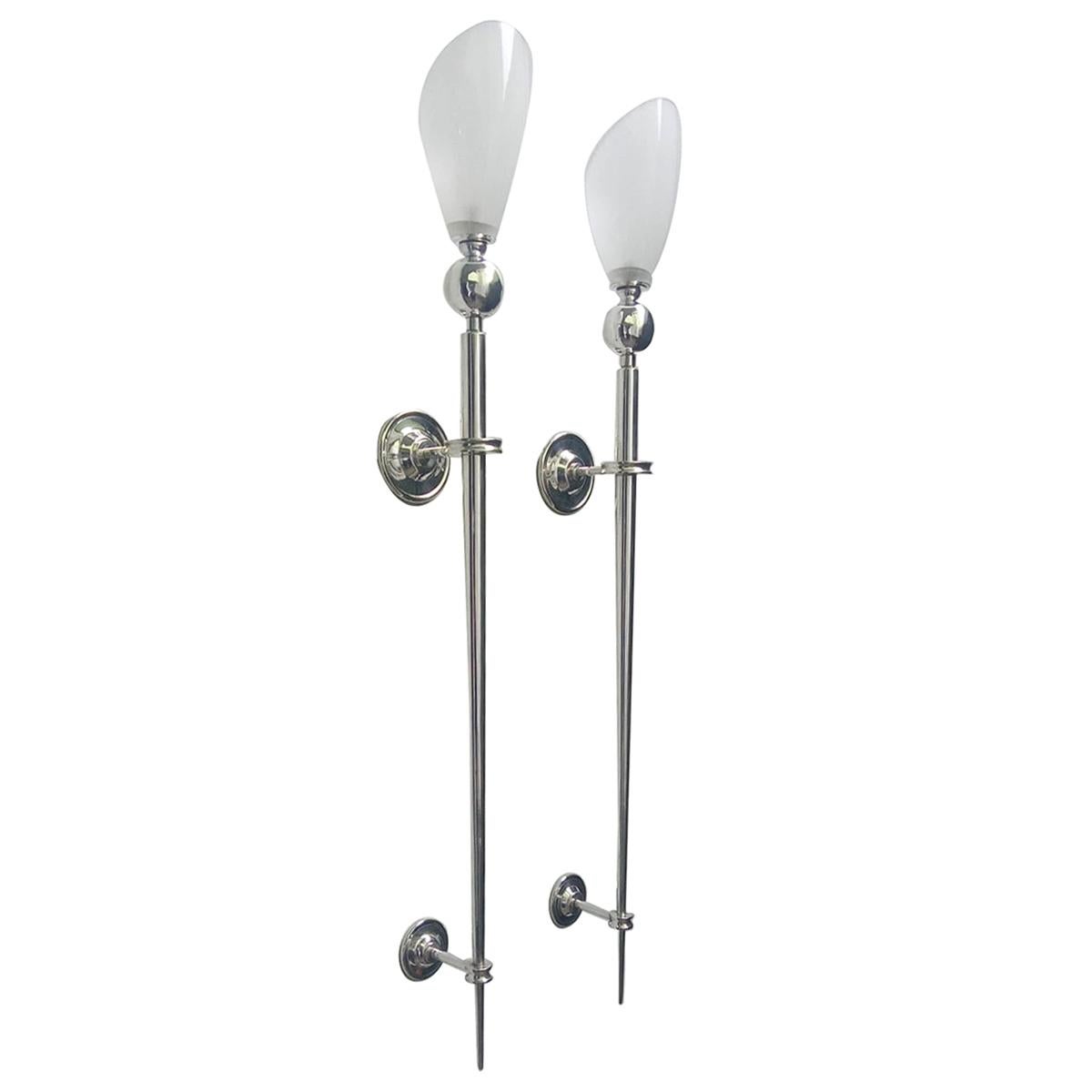 Metà XX secolo Set di 6 lampade francesi in argento. Venduto a coppia. in vendita